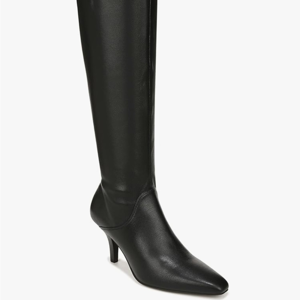 Wide Calf Franco Sarto Black Knee-High Pointed Toe Heel Boots.